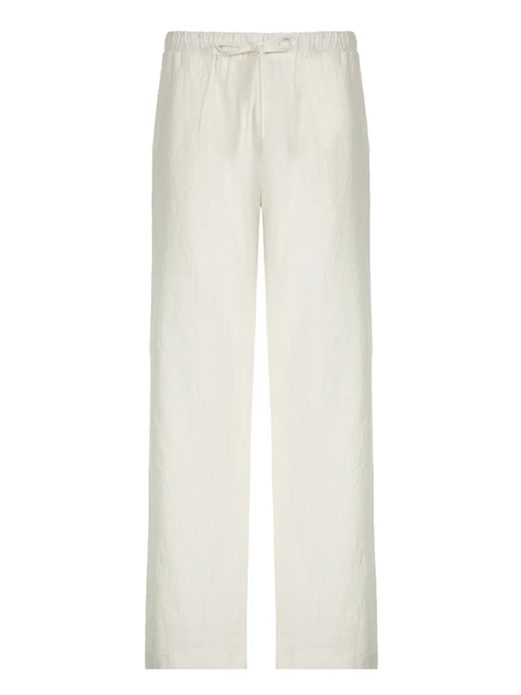 Solid Loose Casual Boho Straight Leg Pants For Women Simple Lazy Comfortable Summer Vacation Trousers