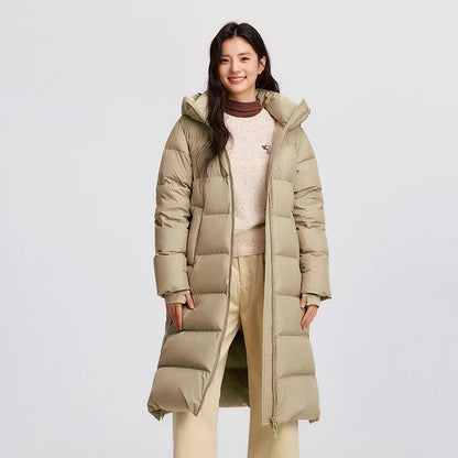 Down Jacket Women Long Length Hooded Slit Loose  New Winter Water-Repellent Goose Down Clothing