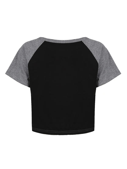 American Retro Casual Football Tee Jersey Figure Print Contract Patchwork Short Sleeve Loose Casual Summer Preppy T Shirt Women