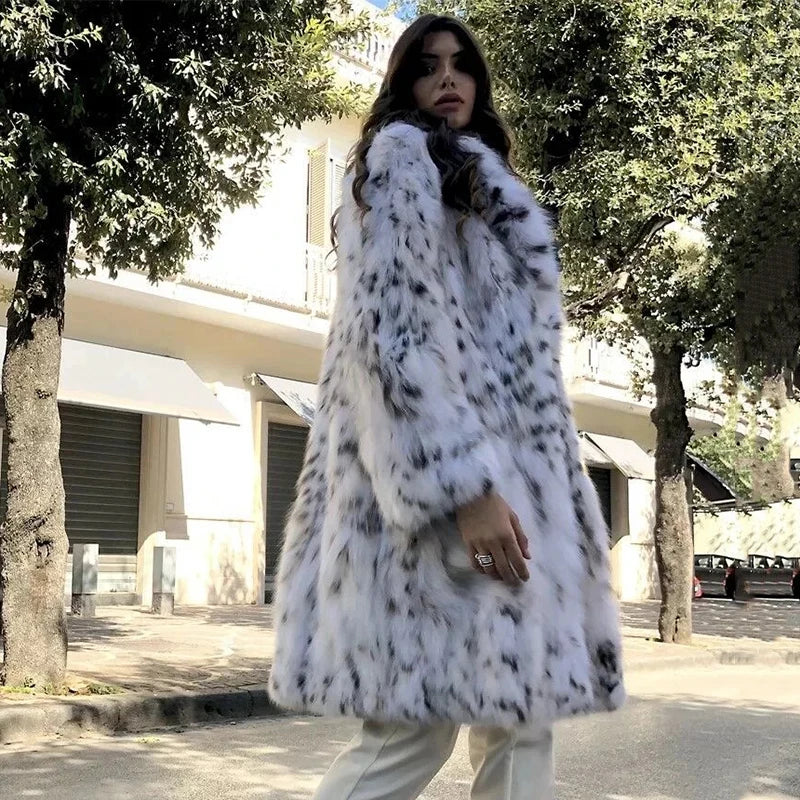 Luxury Brand Fluffy Furry Leopard Faux Fur Coats Women  Winter Long Belted Overcoats Fashion Ladies Fox Fur Coats Outerwear