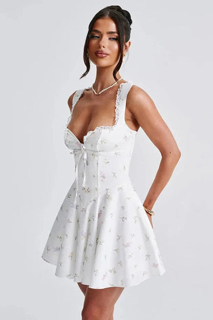 Printed Pleated Bodycon Mini Dress