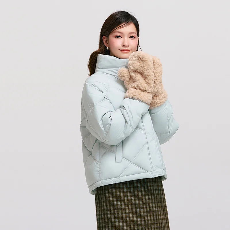 Cotton Clothing Women Loose Stand Collar Simple Casual Temperament Winter Gentle Waterproof Rhombus Versatile Thick Coat