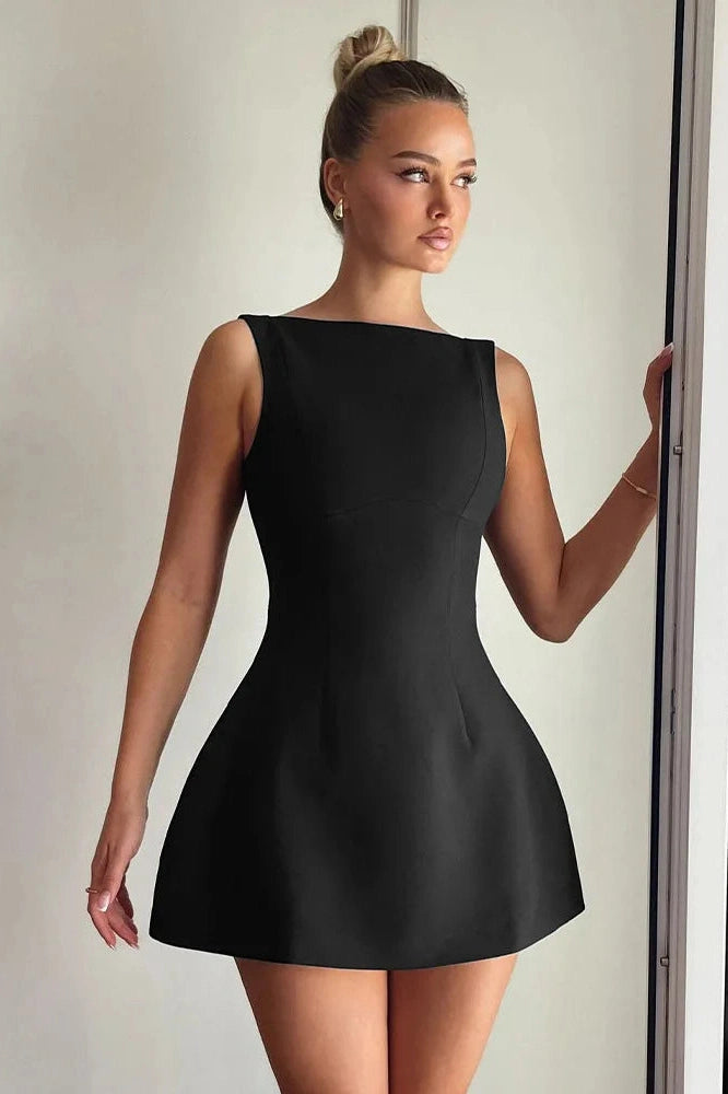 Sleeveless Backless High Waist Slim Mini Dress