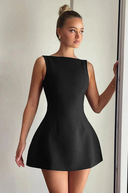 Sleeveless Backless High Waist Slim Mini Dress