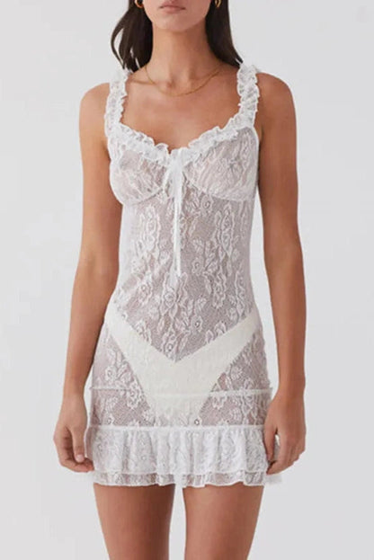 Lace See-Through Mini Dress with Sleeveless Straps