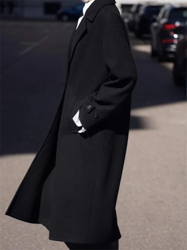 Loose Fashion Women’s Overcoat Pocket Lapel High Waist Long Sleeve Winter  Ladies Jacket Coat Solid Patchwork Outwear