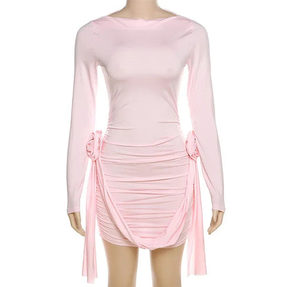 Ora Ruched Long Sleeve Dress with Floral Design