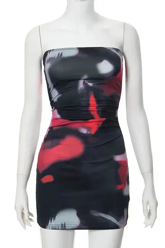 Tie Dye Strapless Backless Mini Dress