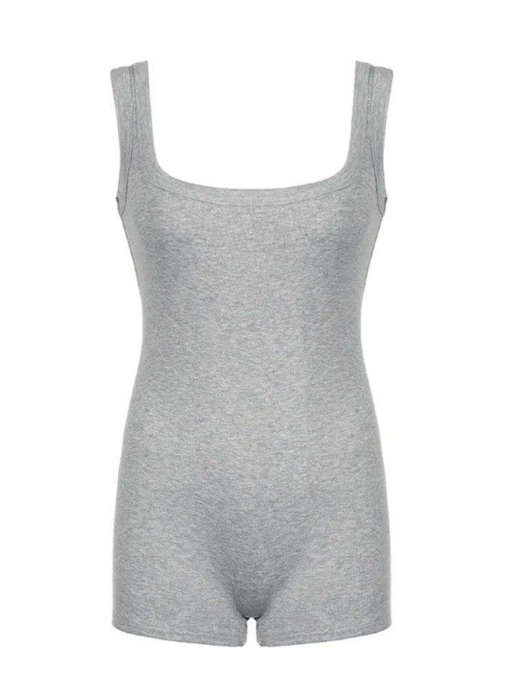 Solid Sleeveless Square Collar Skinny Sexy Rompers Womens Playsuits