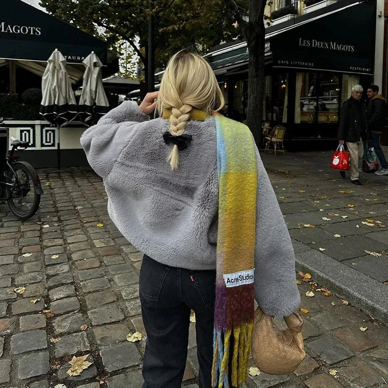Winter Faux Rabbit Fur Coat Women Chic Fashion Soft Warm Furry Fur Jacket Street Style Girl Outerwear Overcoat