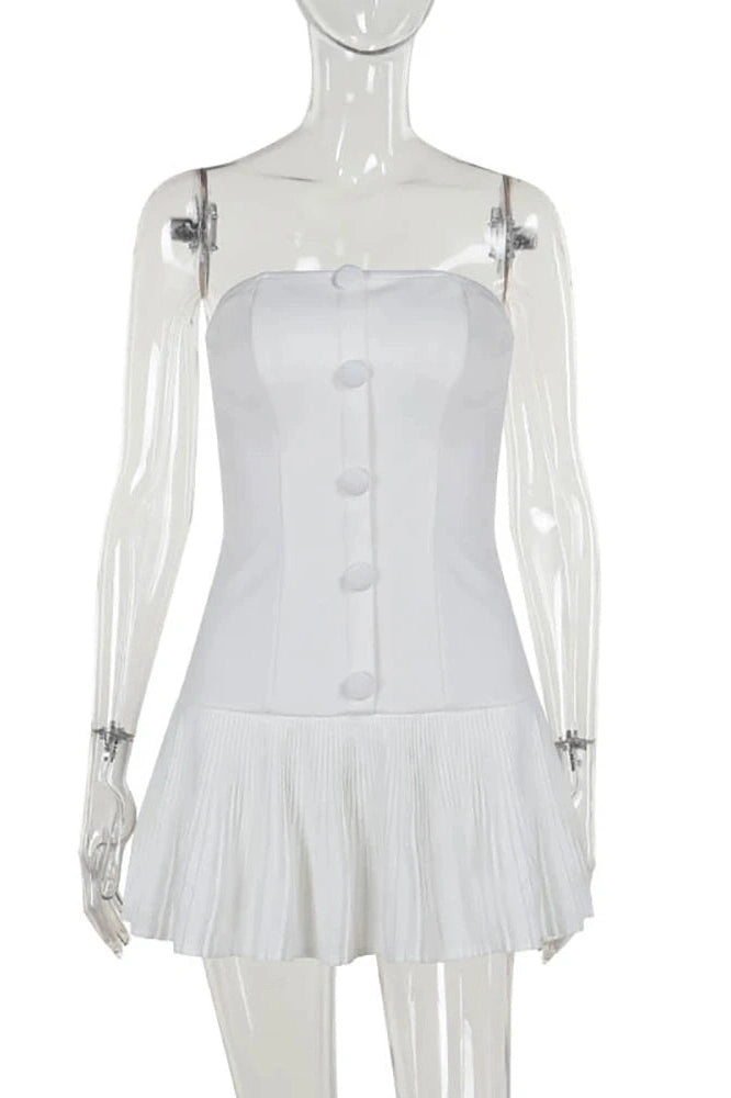 Strapless Pleated High Waist Mini Dress