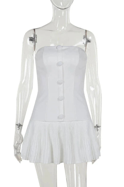 Strapless Pleated High Waist Mini Dress