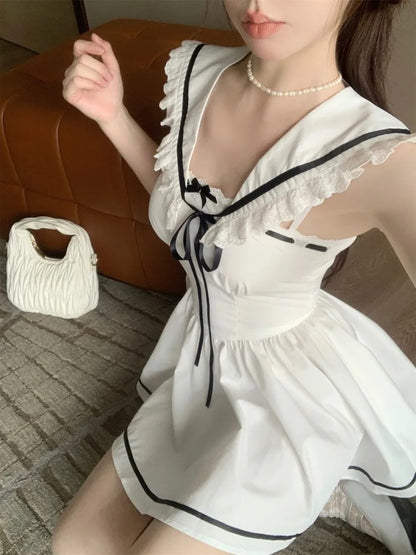 Summer Preppy Spaghetti Strap Mini Dresses for Women With Shawl 2000s Party Dress One-Piece Y2k Korean Fashion Vestidos Mujer