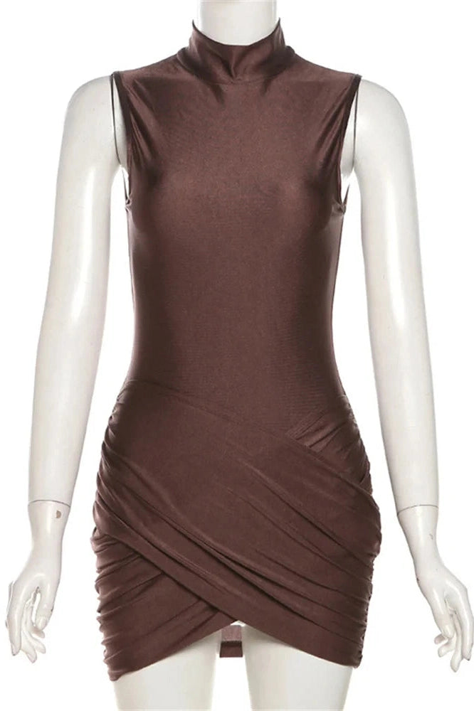 Sleeveless Patchwork Pleated Mini Dress