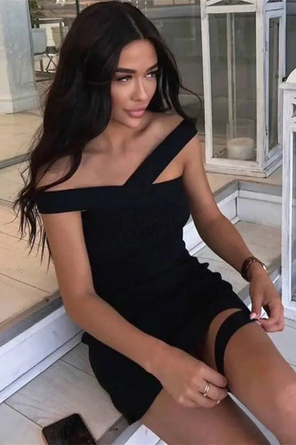 Off-Shoulder Halter Knit Mini Dress