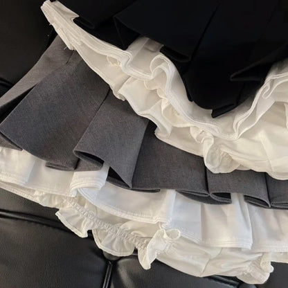 Y2K Ruffles Black Mini Skirt Women Korean Patchwork Pleated Skirts Japanese Kawaii High Waist All Match A Line Skirt New