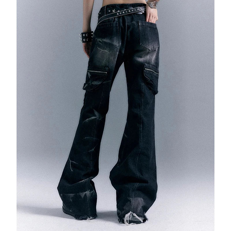 Low-Rise Riveted Flare Pants