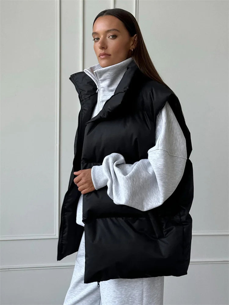 Casual Loose Sleeveless Jackets Parkas Female Winter  New Streetwear Outwear For Women Lapel Tank Top Patchwork Coat