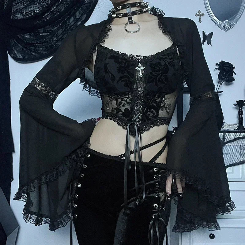 Elegant Lace Trimmed Mesh Top