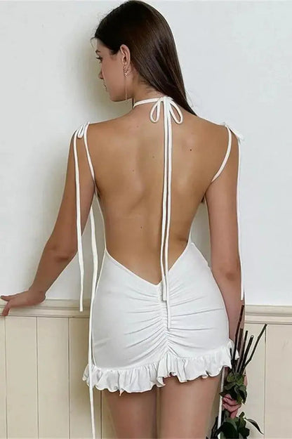 Ruffled Bandage Mini Dress with Backless Design