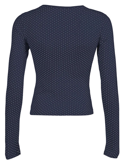 Dot Print Slim Y2K Long Sleeve T-Shirt Women Contrast Lace Patchwork Button Up Square Collar Cute Japanese Kawaii 2000s Tees