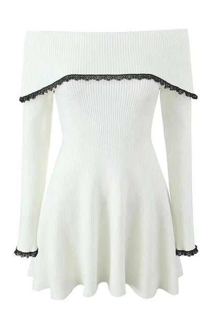 Off-Shoulder Lace Patchwork Mini Dress