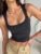 Solid Square Collar Wide Straps Slim Cropped Vest Top