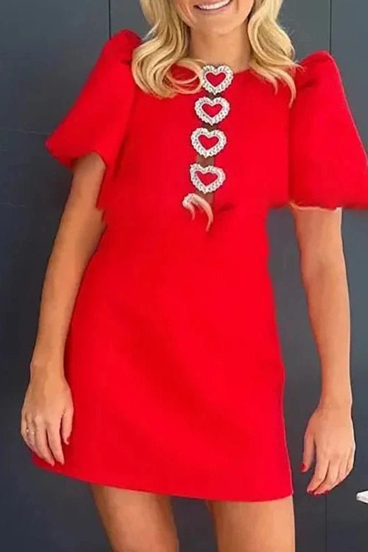 Short Sleeve Mini Dress with O Neck and High Waist