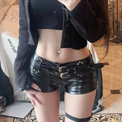 Vintage Belted PU Shorts