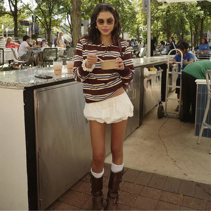 Fashion Stripe Women's T-shirt Casual Short Sleeve Female All Match Polo Shirts Summer New Ladies Loose Tops High Street