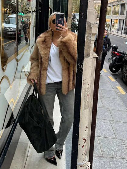 Oversized Fluffy Faux Fur Coats For Women  Winter Autumn Loose Lapel Cardigan Jacket Fashion High Street Warm Outwear New