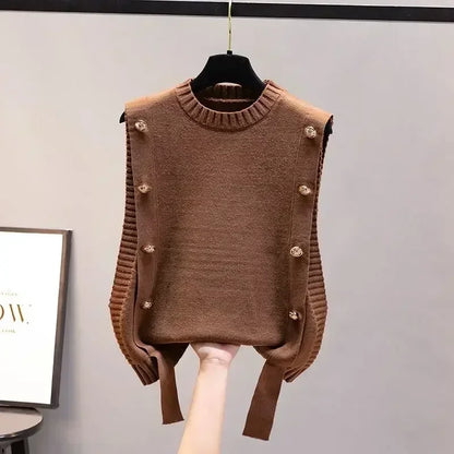 Women’s waistcoat spring and autumn outer wear pullover sweater  fashion casual new ladies sleeveless round neck knitted top
