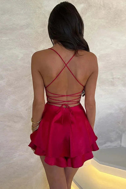 Spaghetti Strap Backless Mini Dress