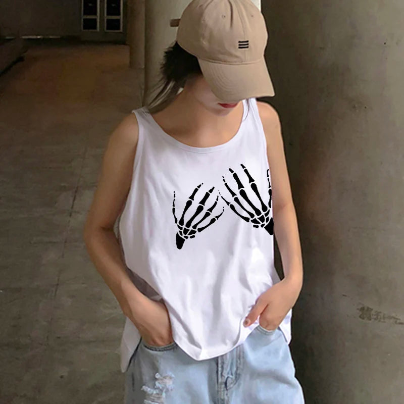 Europe and the United States street new skull series printed short sleeve women Y2K women’s T-shirt vest strap inside