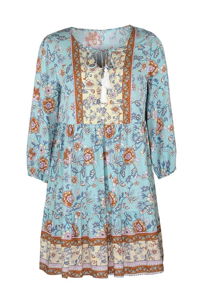 Elegant Printed Mini Dress with V-Neck Straps