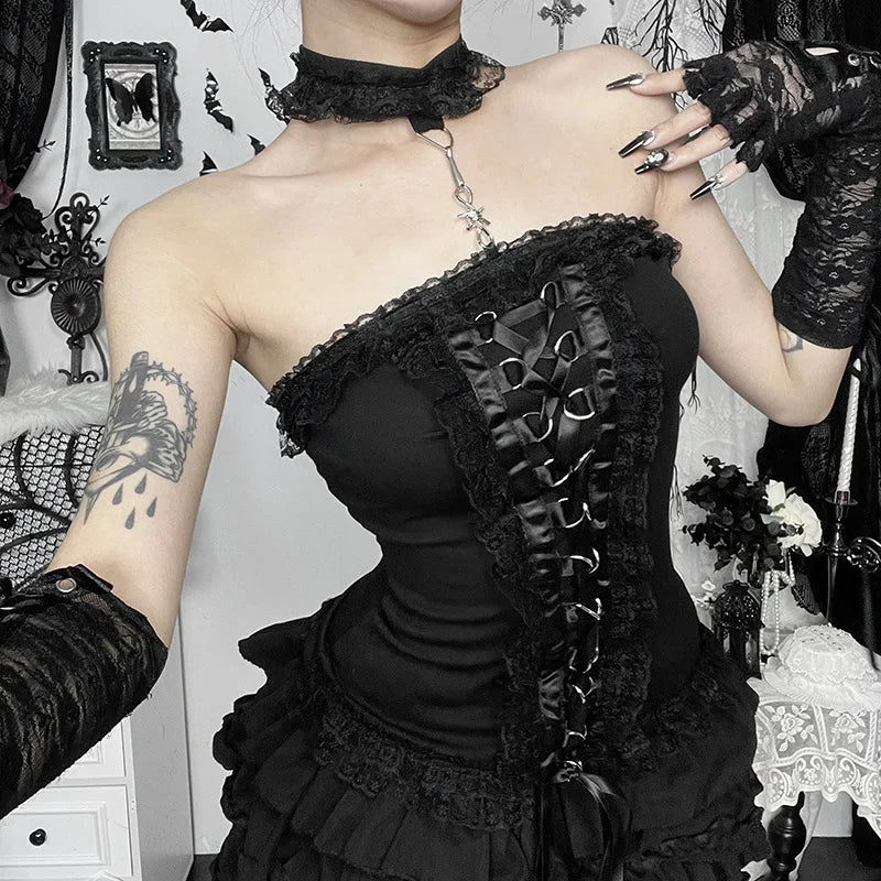 Lace Patchwork Strapless Corset
