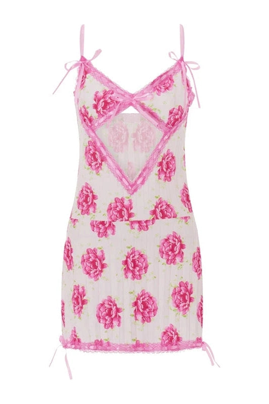 Printed Lace Spaghetti Strap Mini Dress