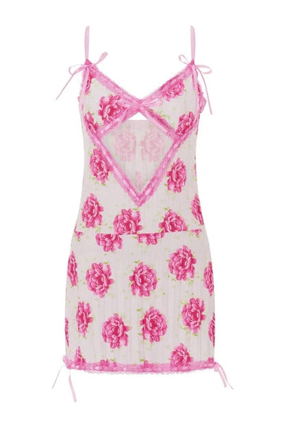 Printed Lace Spaghetti Strap Mini Dress