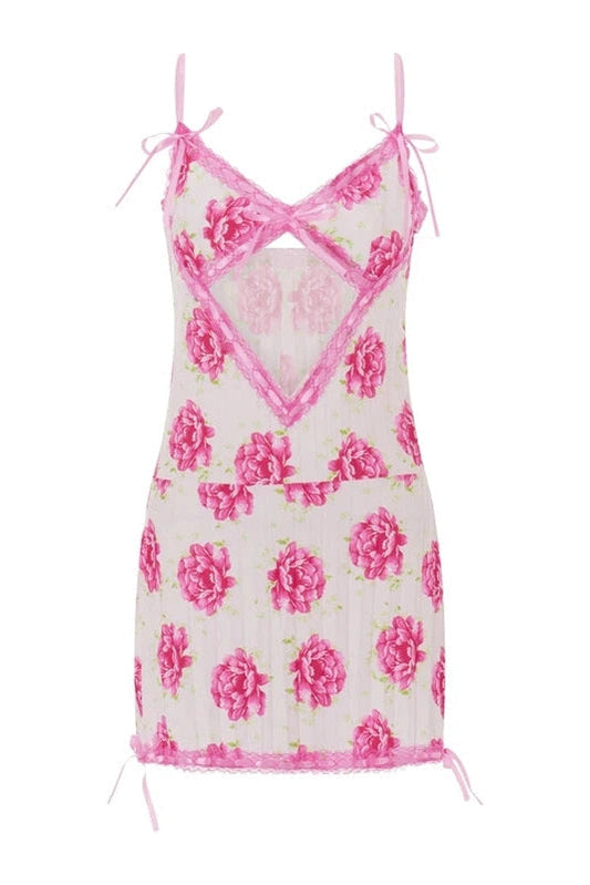 Printed Lace Spaghetti Strap Mini Dress