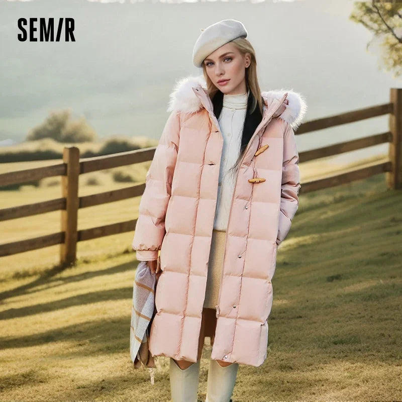 Down Jacket Women Long Length Three-Proof Windproof Loose Winter  New Warm Fur Collar Hooded Coat Down Jacket