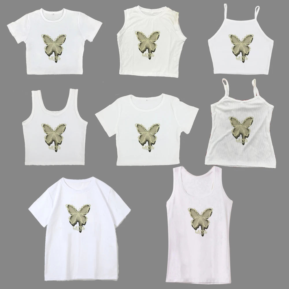 Pure wind short short sleeve female Korean spice girl round neck print wearing top with shoulder slimming T-shirt trend