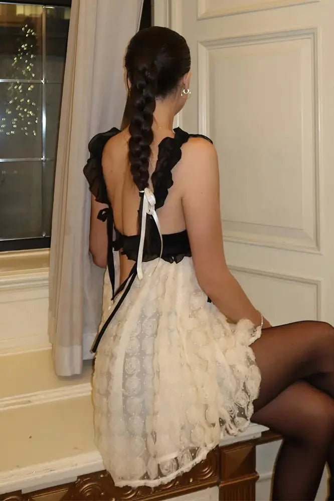 Flower Lace Backless Mini Dress - Lace Backless Mini Dress