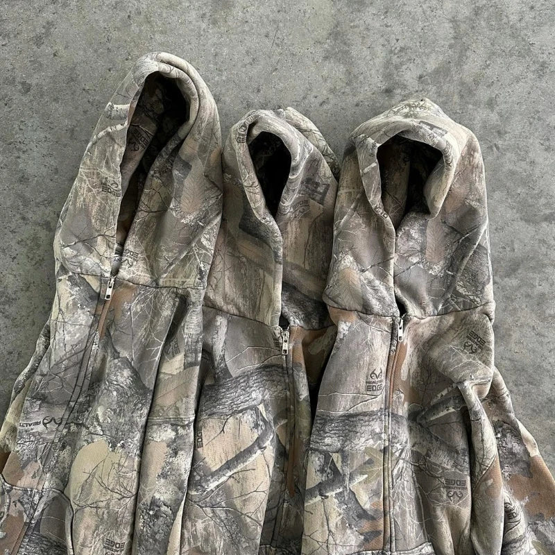 Camo Zip Up Oversized Hoodie