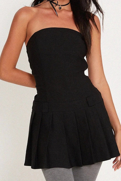 Strapless Pleated Backless A-Line Mini Dress