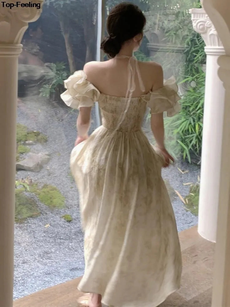 Summer New Floral Midi Dresses for Women Elegant Casual Birthday Party Dress Vintage Chic A-Line Prom Robe Wedding Vestido Mujer