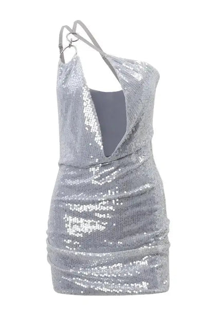 Silver Sequin Mini Dress