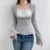 Elegant Lady Square Collar T Shirt Kawaii Clothes Fairy Grunge Long Sleeve Ribbed Tops y2k Tees 2000s Women Streetwear