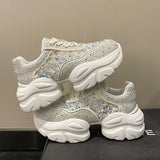 Women’s Chunky Lace Up Sneakers with Beads and Sequins | Ideal for All Seasons