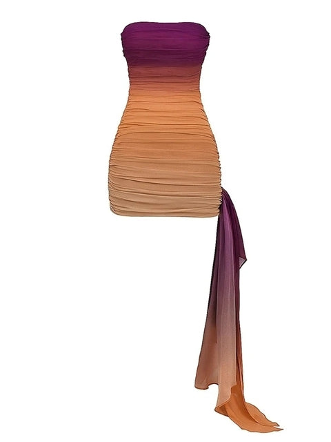 JULISSA MO Patchwork Sexy Strapless Ribbon Ruched Women Dress Off Shoulder High Waist Dress Summer Skinny Elegant Party Clubwear