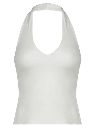 Backless Split Slim Halter Tops For Women Sleeveless V Neck Sexy Rave Vest Solid Basic Casual Summer Tank Tees
